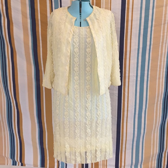 Amazing True Vintage Pale Yellow Beaded Dress Set - Picture 1 of 8